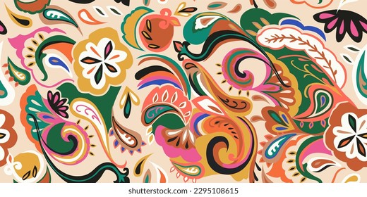 Modern hand drawn paisley ornament pattern. Abstract retro ethnic style. Fashionable vector template for your design.