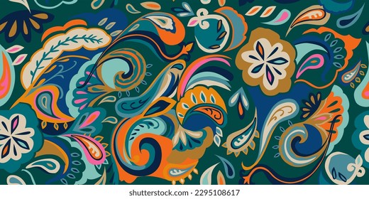 Modern hand drawn paisley ornament pattern. Abstract retro ethnic style. Fashionable vector template for your design.