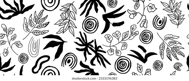 Modern hand drawn pattern with  leaves  ornament  . Abstract trendy ethnic style. Fashionable vector template for your design.