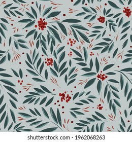 Modern hand drawn seamless pattern and green leaf berry pattern  Watercolor bouquet element  Vector hand drawing  Color pattern  vector illustration 