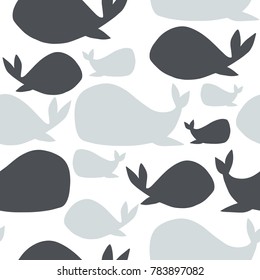 Modern hand drawn seamless pattern with whale. Minimalism scandinavian style. Perfect for kids textile. Cute background