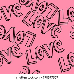 Modern hand drawn typography love design seamless pattern vector for prints on paper, fabric or objects