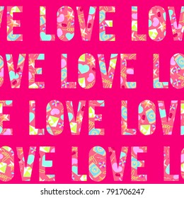 Modern hand drawn typography love design seamless pattern vector for prints on paper, fabric or objects