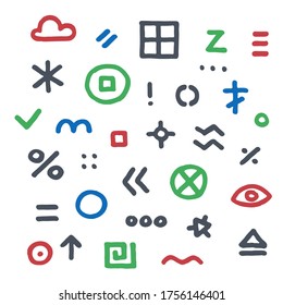 Modern hand drawn vector illustration with and different signs and symbols include arrows, dots, buttons, lines. Stylish simple line hand made elements for your design, web, poster, banner. 