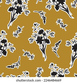 Modern Hand drawn Wild Meadow florals , Flower bouquet illustration Seamless Pattern Vector Design, Design for fashion , fabric, textile, wallpaper, cover, web , wrapping and all prints 