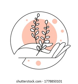 Modern hand with flower logo emblem