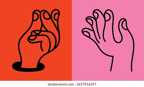 Modern hand gesture doodles and signs. Line style vector pack for fun social media content and stylish design templates