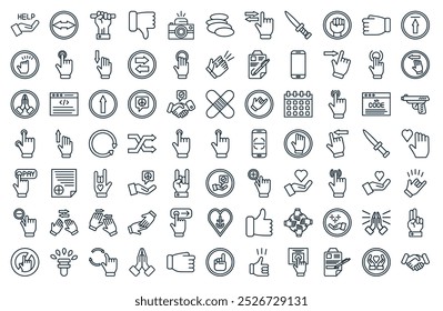 modern hand gestures icon pack. perfect for minimalist ui designs featuring vector shake hand, solidarity, writer, finger print, good, pointing, bump, and more icons.