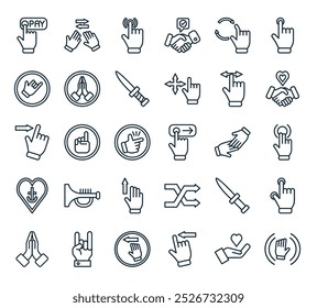 Icono de gestos modernos de la mano. Perfecto para diseños de interfaz de usuario lineal con Vector de despedida, caridad, movimiento, deslizamiento, rock y más iconos.