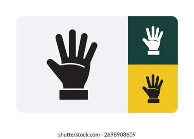 Conjunto de iconos de mano moderno para proyectos creativos que representan el conteo, los gestos o la comunicación en blanco y negro con estilo sobre fondos verdes y dorados