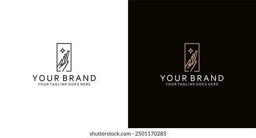 Un moderno logotipo de la mano con líneas simples que dan una impresión elegante
