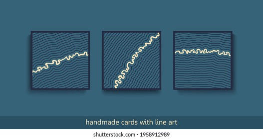 Modern hand made decorative cards. Minimalistic scandinavian style. Artistic thin linear print design. Vector poster