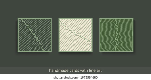 Modern hand made decorative cards. Minimalistic scandinavian style. Artistic thin linear print design. Vector poster 