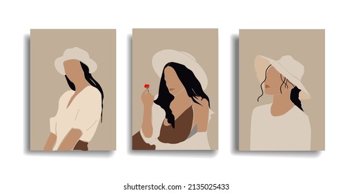 Modern hand painted artwork printed beautiful woman boho style.eps