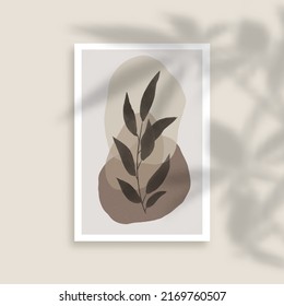 Moderne, handgemalte Skandinavier Kunstgrafik mit Laub-Schatten-Overlay