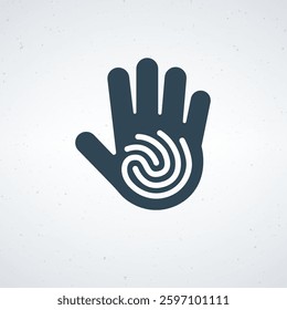 Modern hand palm with fingerprint symbol, futuristic scan tech ui concept. Identity scan symbol. fingerprint scan technology. Stock vector illustration