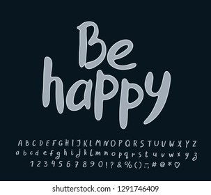 Modern hand written Alphabet with grayscale color. Vector letters, numbers and punctuation marks