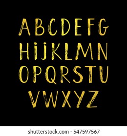Modern hand written calligraphy alphabet. Educational poster with latin alphabet letters written by brush. 