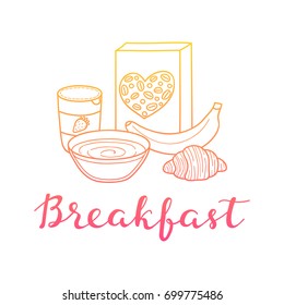 Modern hand written lettering breakfast with fresh meals isolated on white background.