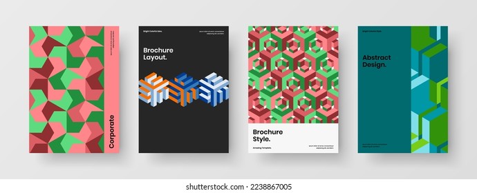 Modern handbill A4 design vector template bundle. Clean mosaic shapes journal cover layout collection.