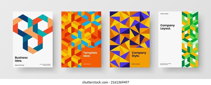 Modern handbill A4 vector design concept set. Colorful geometric shapes front page illustration composition.