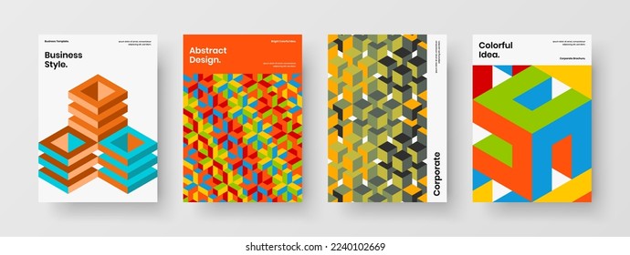 Modern handbill A4 vector design template set. Premium geometric pattern annual report illustration collection.