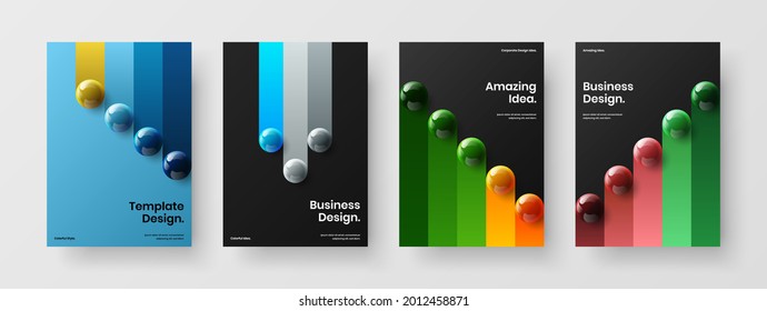 Modern handbill vector design concept bundle. Clean realistic balls journal cover illustration composition.