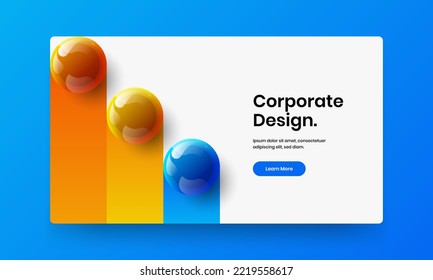 Modern handbill vector design concept. Multicolored 3D spheres journal cover layout.