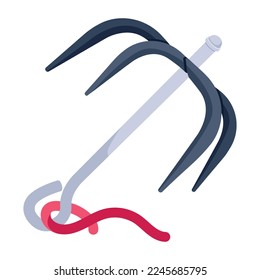Modern handcrafted flat icon of grappling hook