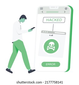 Modern handcrafted flat illustration of mobile hacking 