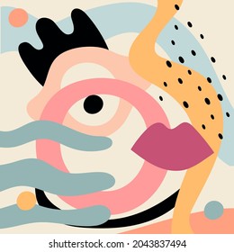 El fondo abstracto moderno, dibujado a mano, tiene varias formas y elementos de doodle brillantes. Plantilla para diseño interior, impresión, fondo