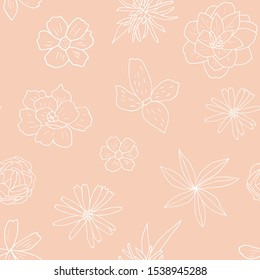 Modern hand-drawn floral seamless vector patterns, bright colorful flowers, 