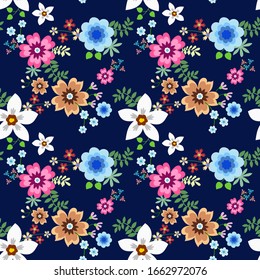 Modern hand-drawn floral seamless vector patterns, bright colorful flowers