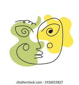 Modern hand-drawn vector illustrations. Abstract face with colored shapes. Minimalistic style. Doodles and shapes on an isolated white background.