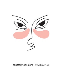 Modern hand-drawn vector illustrations. Abstract face with colored shapes. Minimalistic style. Doodles and shapes on an isolated white background. The concept of self-love. Pastel colors.