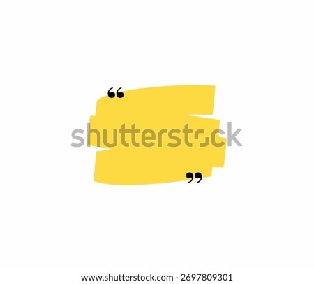 Modern hand-drawn vertical yellow quote box vector with black quotation marks. Abstract brush stroke frame template for text, testimonials, or vibrant social media posts and banners