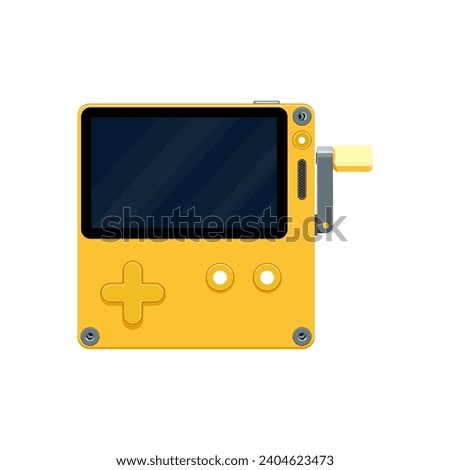 Modern handheld game console in retro style. Cartoon portable game console isolated on white background in vector. Illustration with separate layers. 