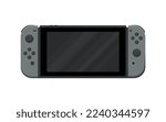 Modern handheld game console in vector. Cartoon grey portable video game console isolated on white background. Illustration with separate layers. Clipart on the theme video games.