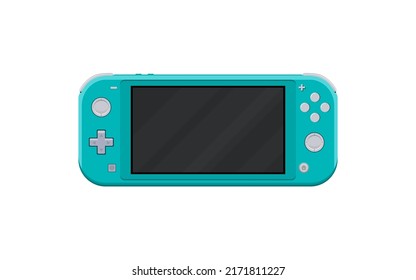 Modern handheld game console in vector. Cartoon portable game console isolated on white background. Illustration with separate layers. Clipart on the theme video games.