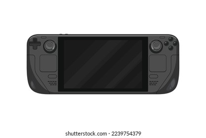Modern handheld game console in vector. Cartoon portable game console isolated on white background. Illustration with separate layers. Clipart on the theme video games.