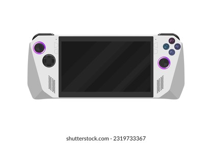 Modern handheld game console in vector.
Video game console template.
Cartoon portable game console isolated on white background.
Illustration with separate layers. Clipart on the theme video games.