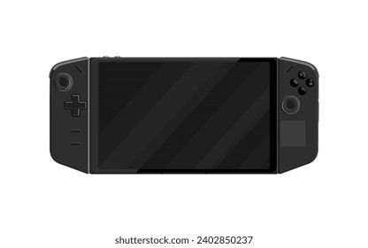 Modern handheld game console in vector. Portable game console isolated on white background. Illustration with separate layers. Clipart black console.