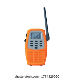 Modern Handheld Radio Transmitter, Orange Portable Radio Device with Screen and Antenna Flat Vector Illustration