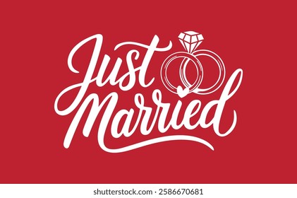 Modern Handmade Calligraphy 'Just Married' Lettering Vector Illustration for Wedding Card Backgrounds