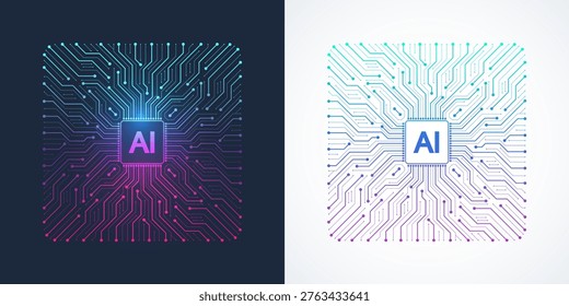 Modern handmade vector icon, sign, logo circuit line style in the Artificial intelligence concept. Set AI processor icon flat design. Motherboard digital chip AI