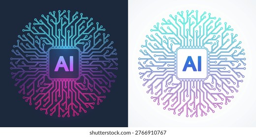 Modern handmade vector icon, sign, logo circuit line style in the Artificial intelligence concept. Set AI processor icon flat design. Motherboard digital chip AI