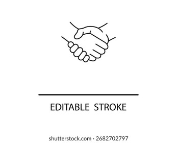 Modernes Handshake-Line-Symbol, das Partnerschaft, Vertrauen und Vereinbarung in geschäftlichen oder gemeinnützigen Initiativen mit editierbarem Schlaganfall symbolisiert.