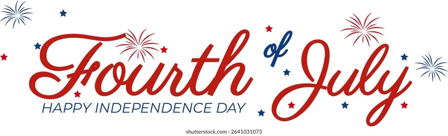 Modern handwritten lettering design for the 4th of July with a star and fireworks. Happy Independence Day