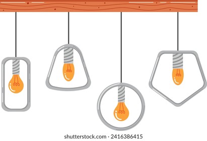 Luces colgantes modernas con diferentes formas geométricas. Elementos de diseño de iluminación interior creativa. Ilustración vectorial de decoración doméstica contemporánea.