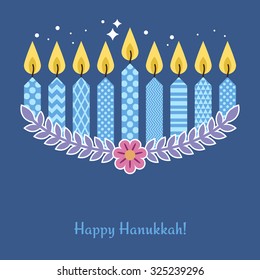 Modern Hanukkah greeting card design. Vector illustration